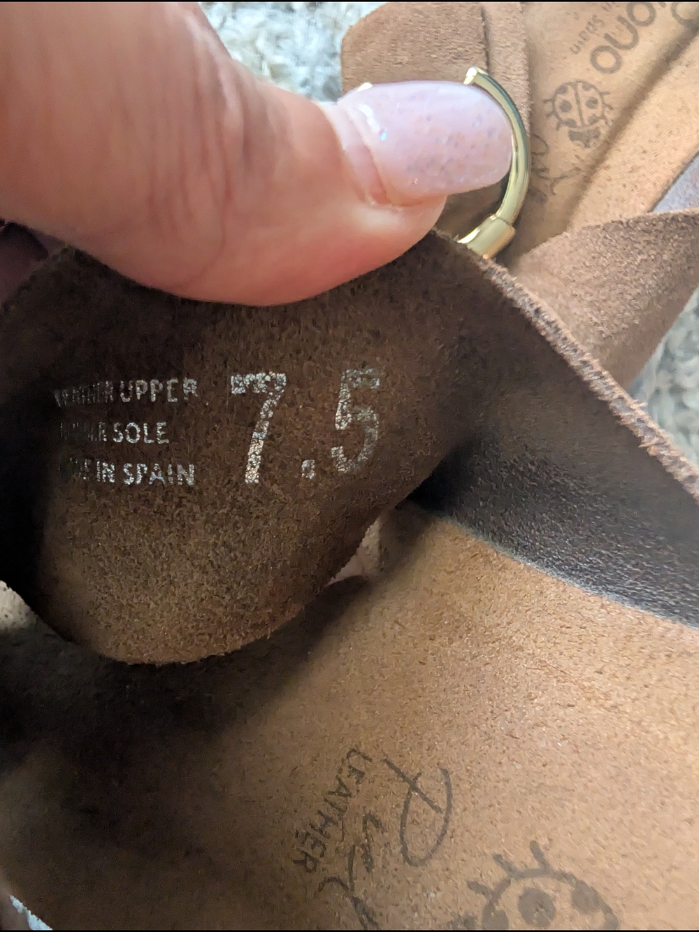 Brown Suede Slide Sandals with Gold Buckle - Picture 16 of 17
